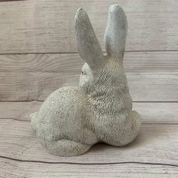 Bunny Rabbit Figurine Statue White Textured Detail Rustic Crackled Ears 6 3/4"H - Picture 3 of 12